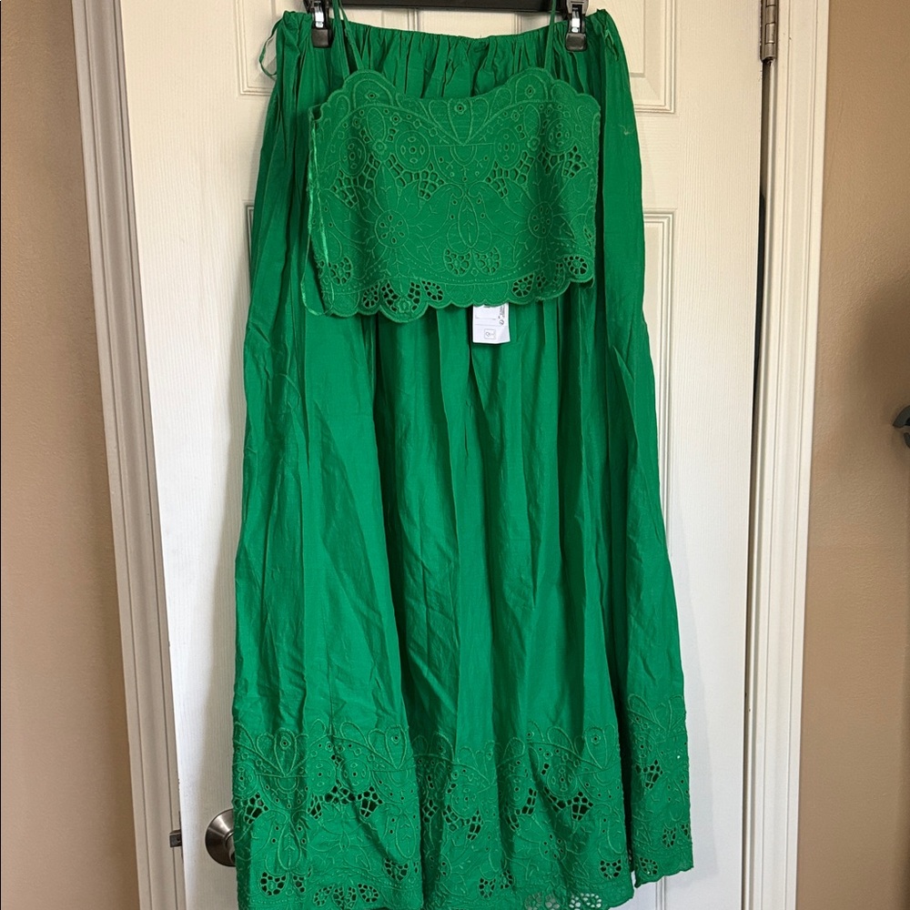 Zara Green A-Line Eyelet Skirt